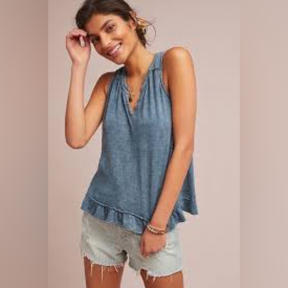 Anthropologie Maeve Ruffle Acid Wash Tank